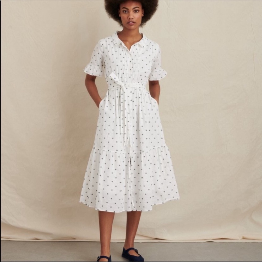Alex Mill White Midi Dress with Black Dots